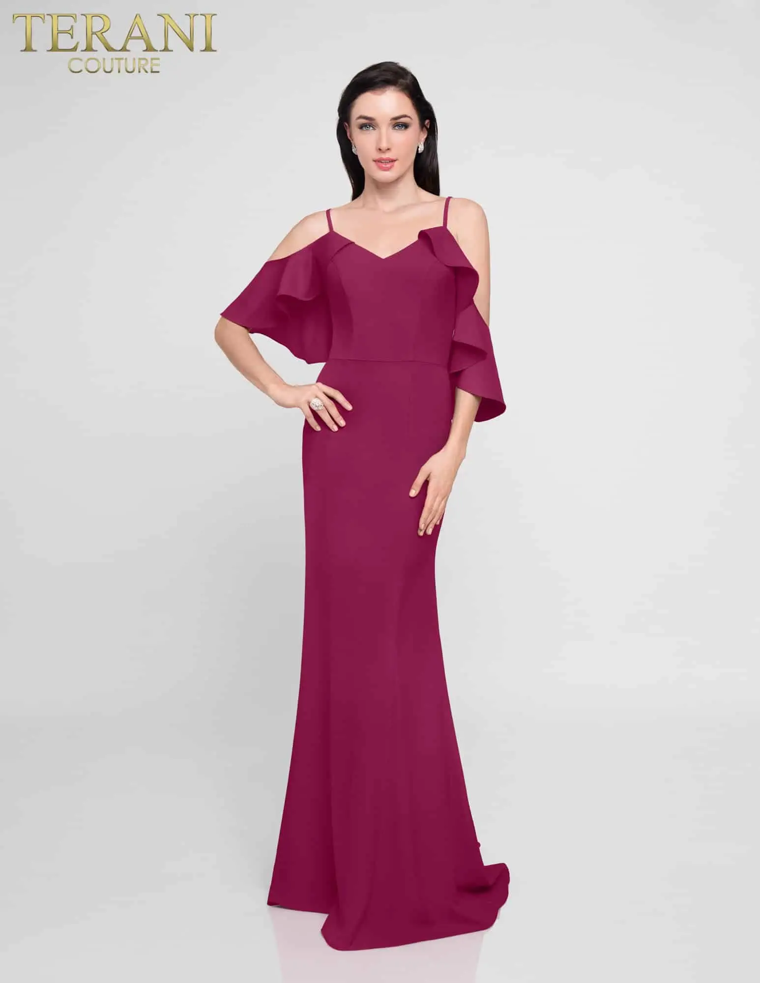 Spaghetti Strap Ruffled Shoulder Cut Out Long Dress – 1813B5463