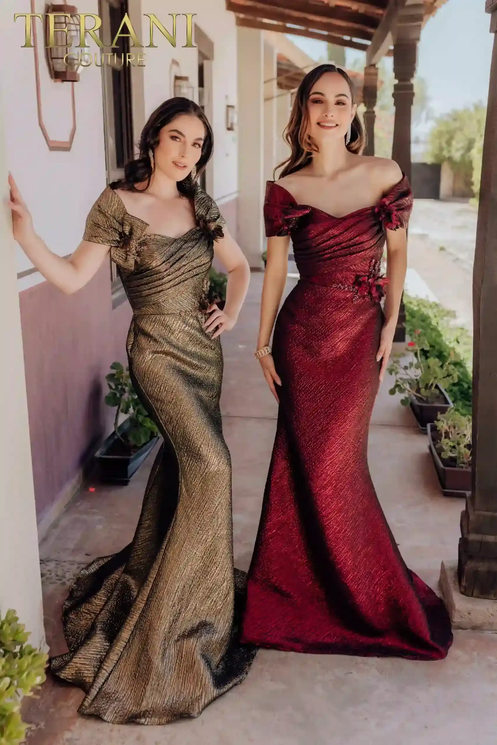 Off Shoulder Mermaid Pleated Bodice Long Dress – 232M1518